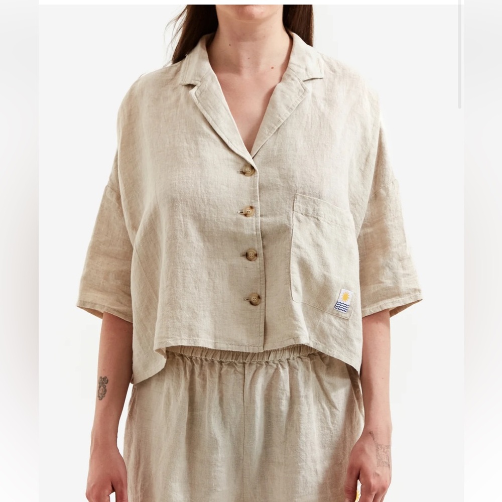 Boxy Button-Down Linen Shirt - Natural